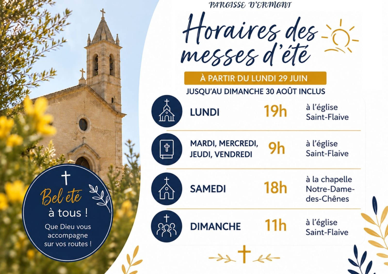 HORAIRES DES MESSES DE L’ÉTÉ 2026